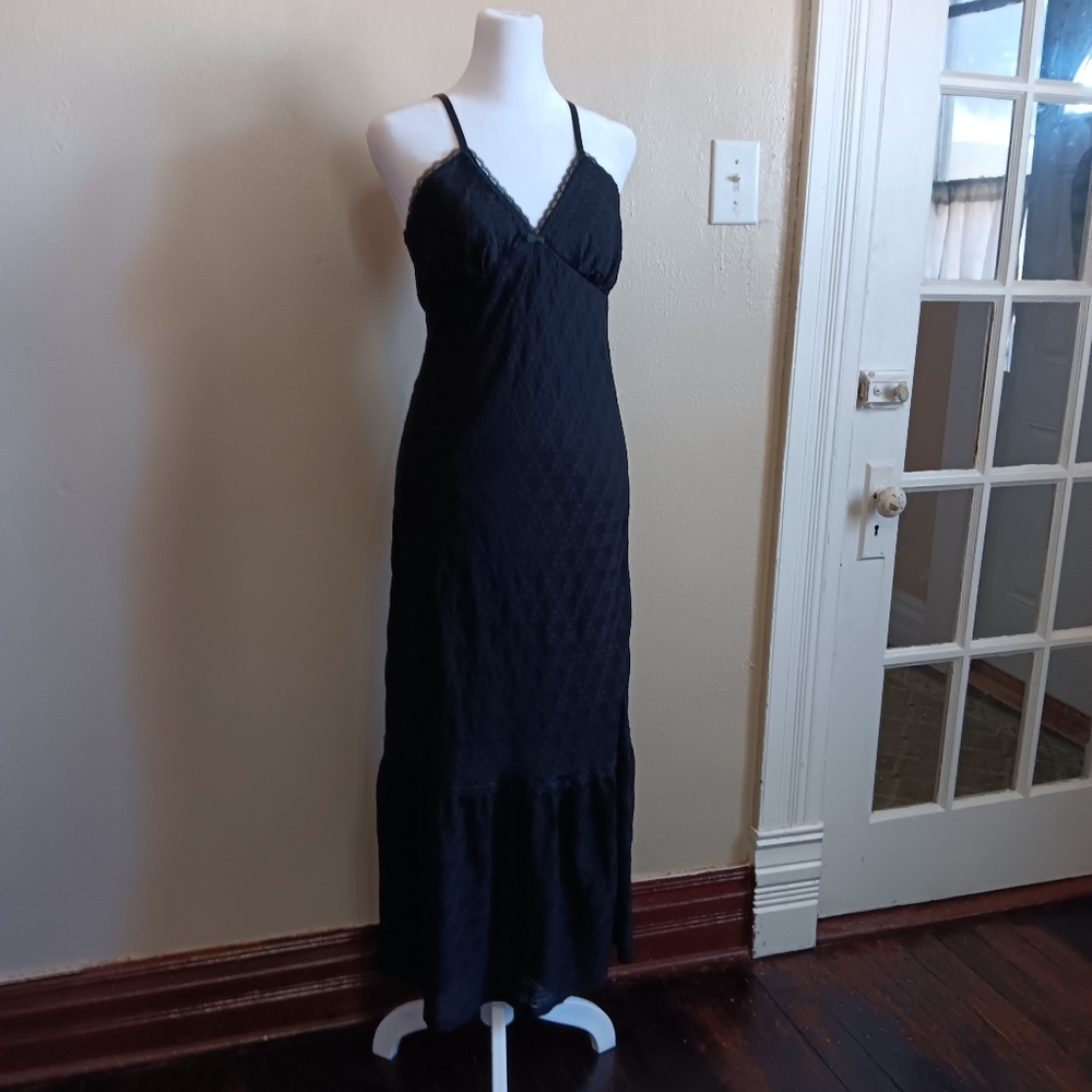 Whimsigoth Black Maxi Dress, Slip On Size Small, Milkmaid Fitted Summer